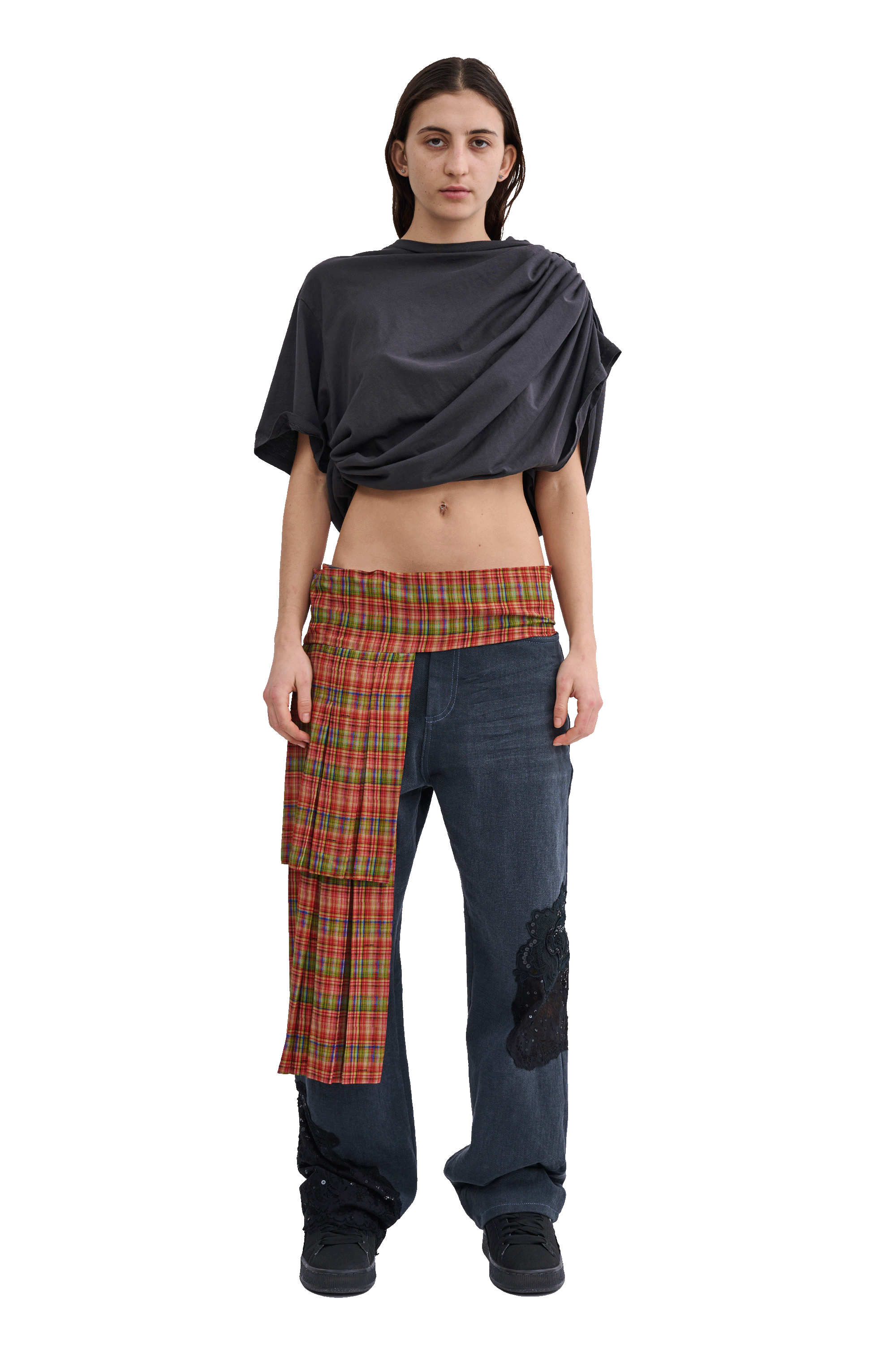 WORN BLACK EVA DRAPED TEE