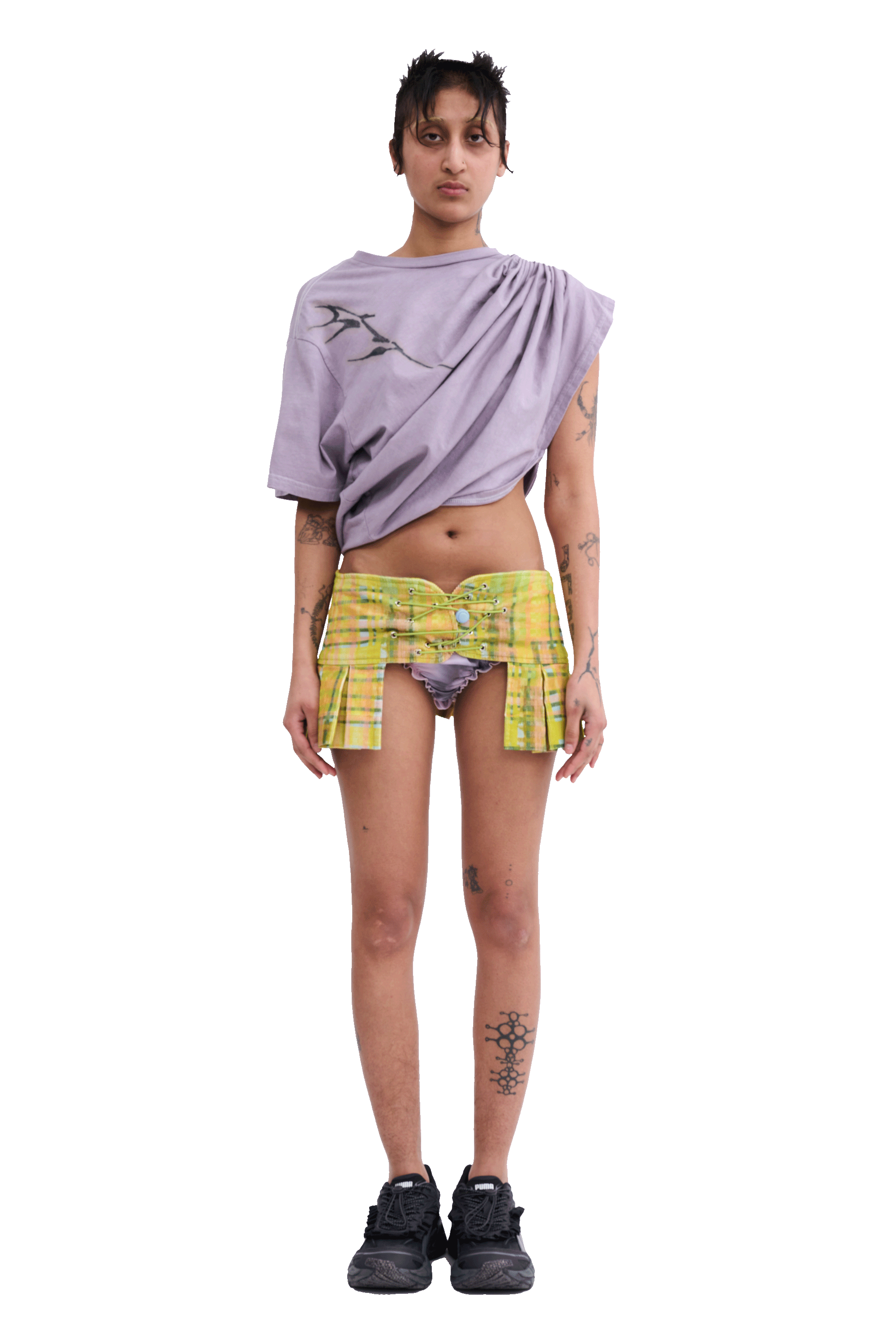 LIME PLAID CORDUROY BUNGEE BELT