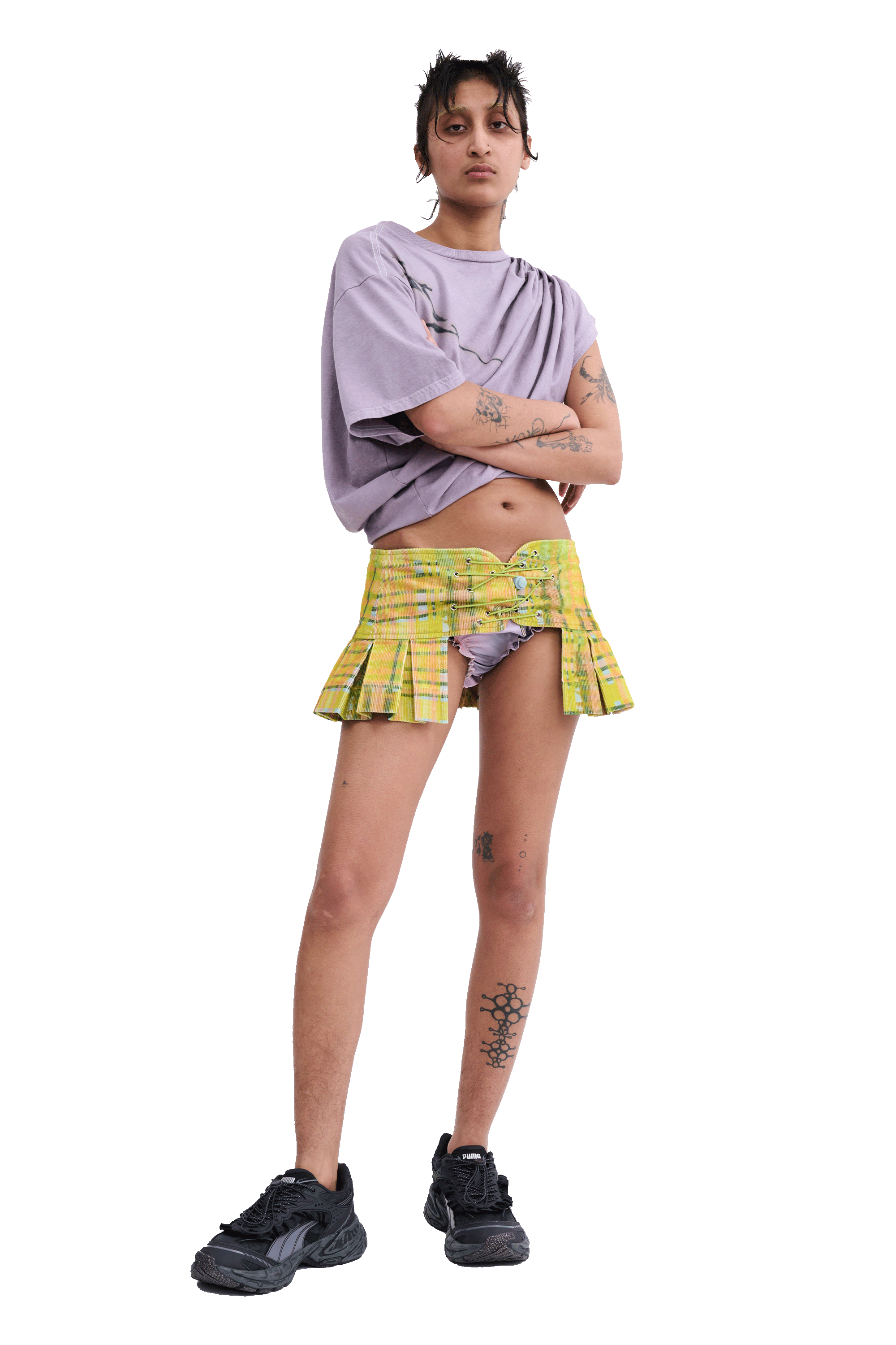 LIME PLAID CORDUROY BUNGEE BELT