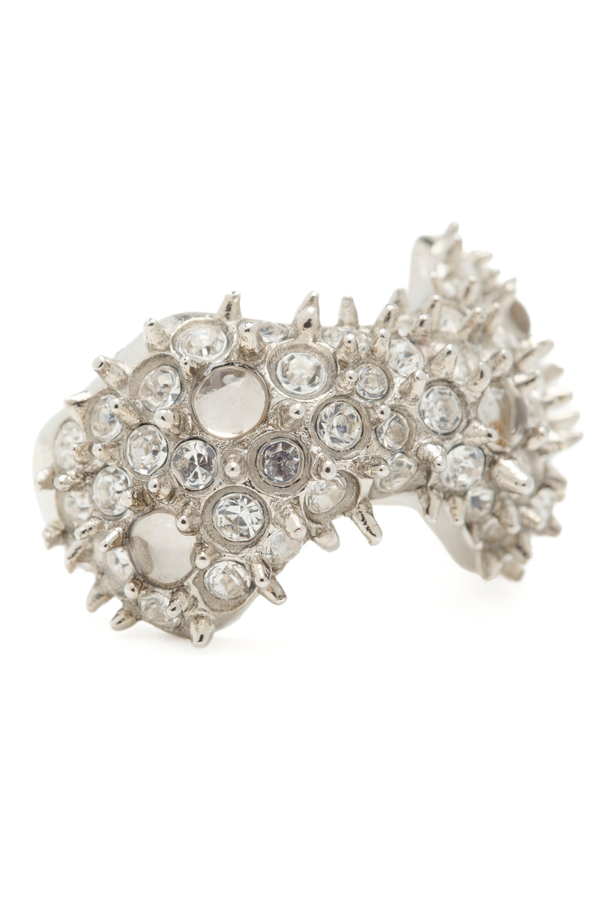 SILVER CLEAR BAT SPIKE RING