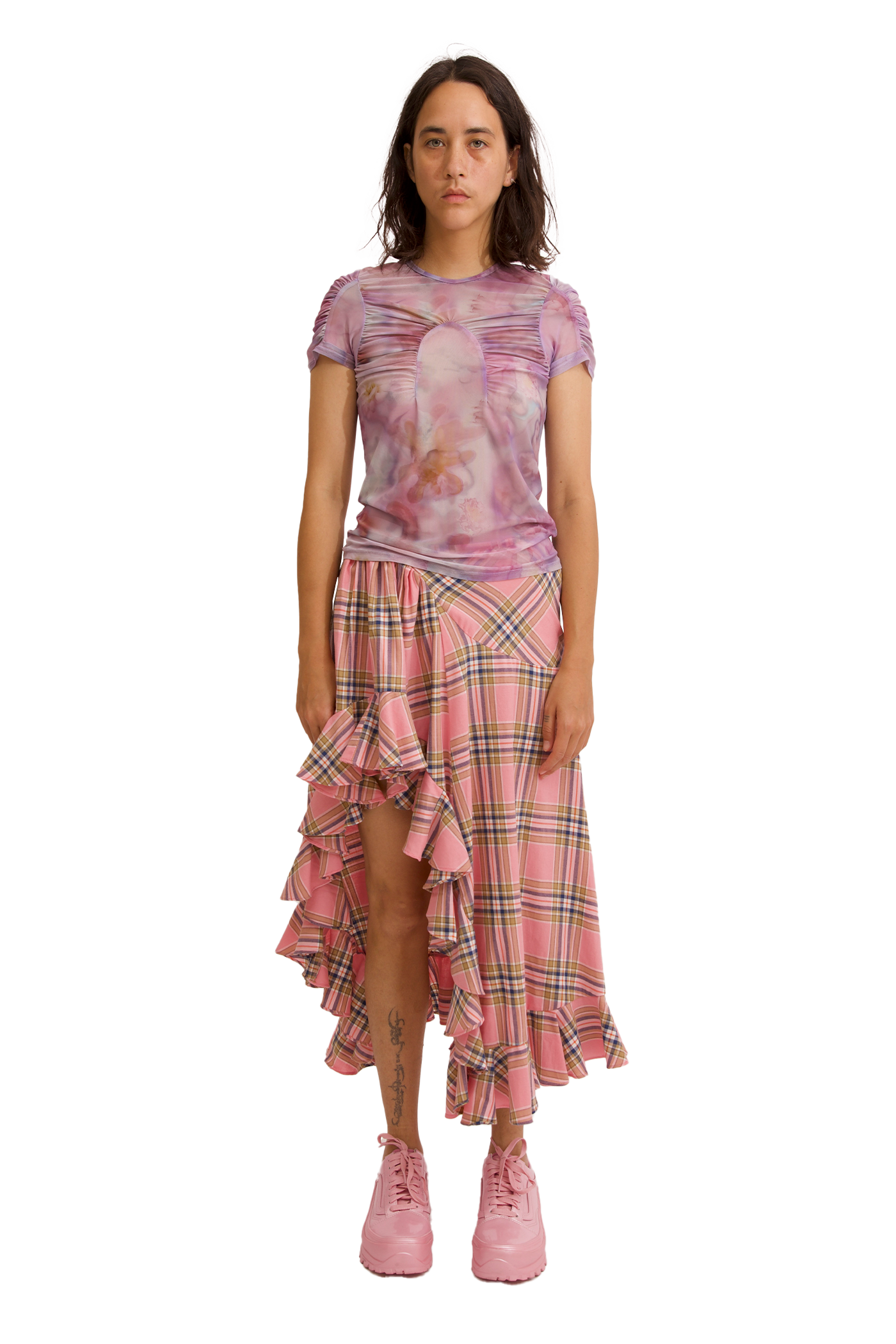 Pink plaid hotsell midi skirt