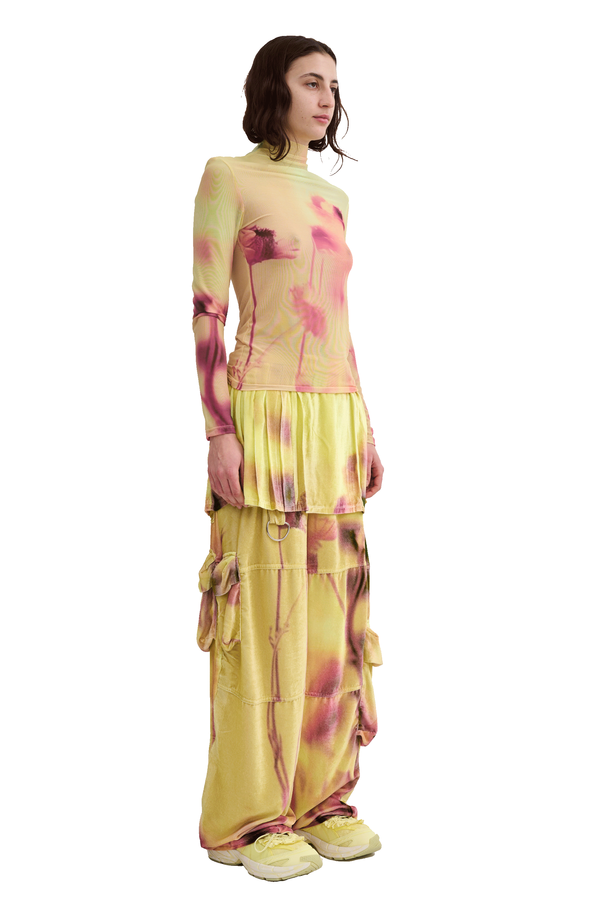 YELLOW MEADOW PLAID LAWN SKIRT CARGO PANT