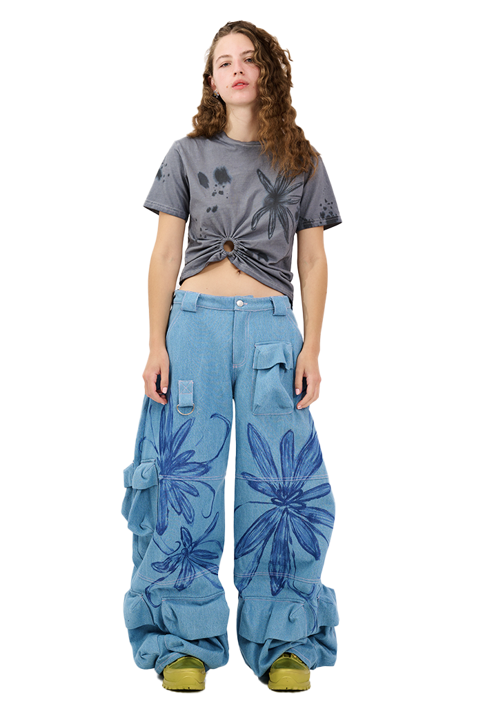 Glossy Satin Cargo Pants Blue – FLORA