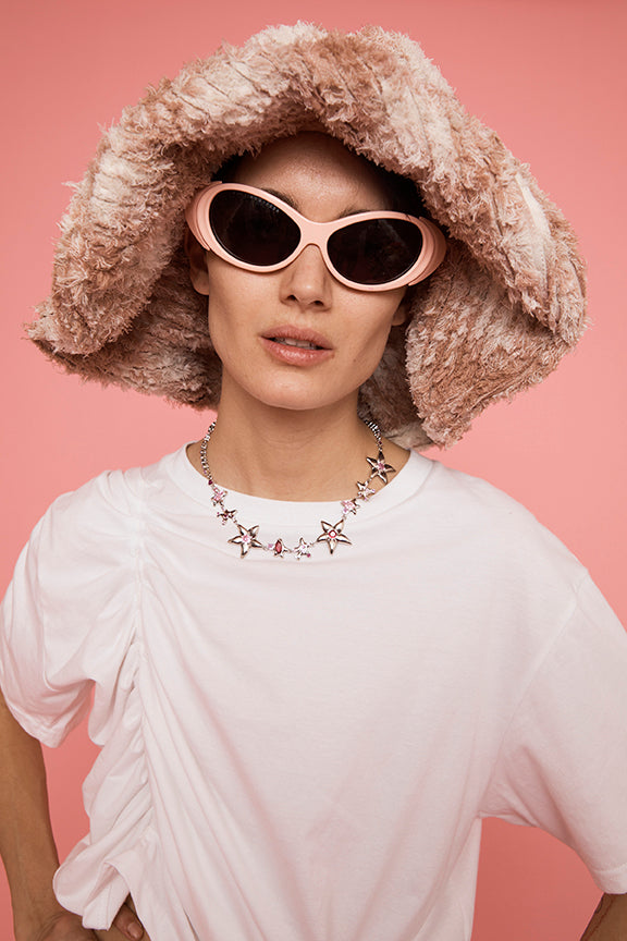 PEACH PLAID CLYDE X COLLINA STRADA MALA HAT