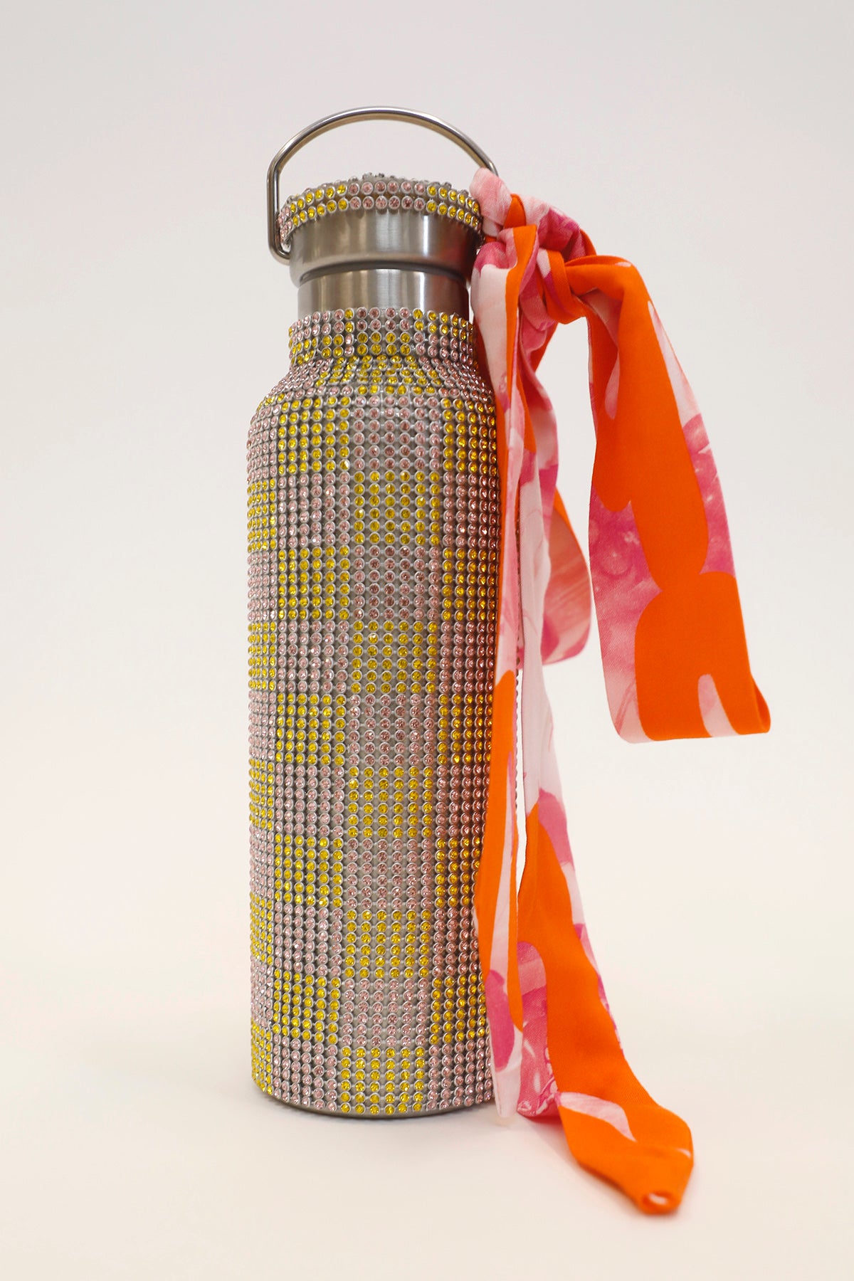 RHINESTONE WATER BOTTLE PINK YELLOW CHECKER