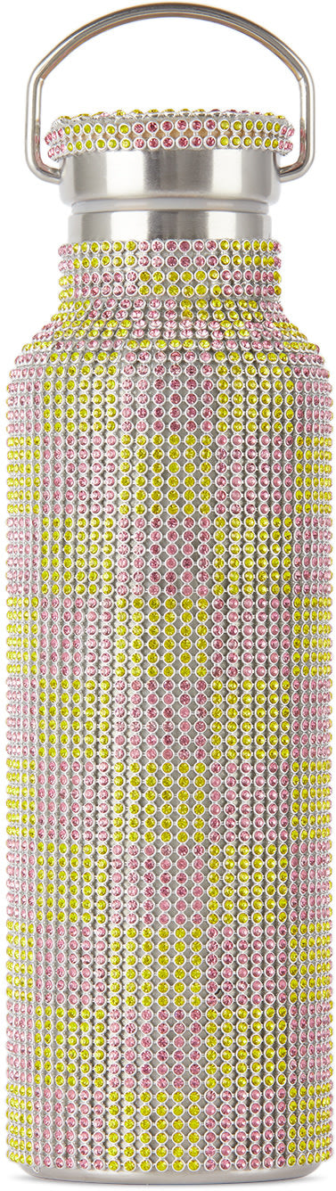 RHINESTONE WATER BOTTLE PINK YELLOW CHECKER