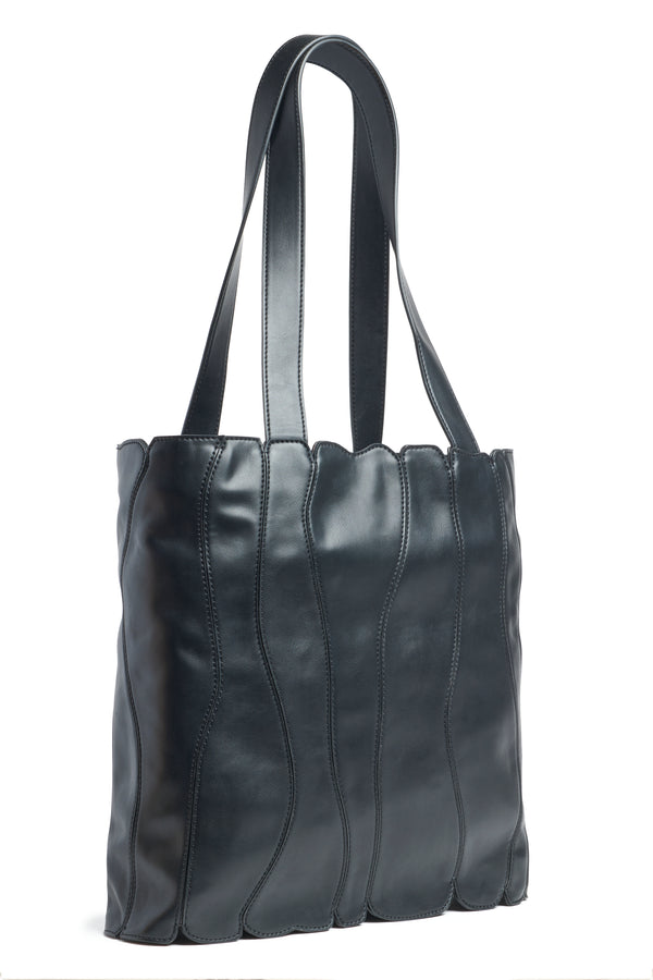 BLACK GRAPE FAUX LEATHER CATERPILLAR TOTE