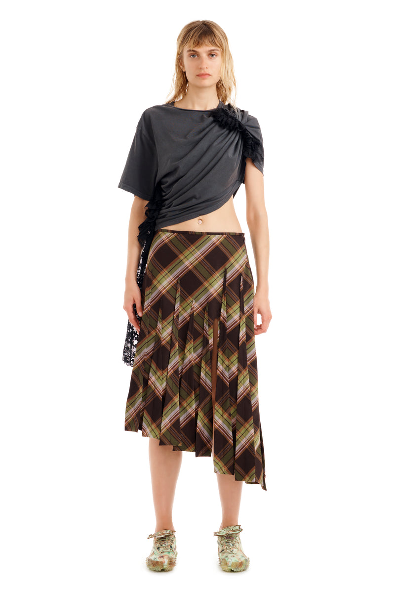 TAPENADE PLAID LONG DRIZZLE SKIRT