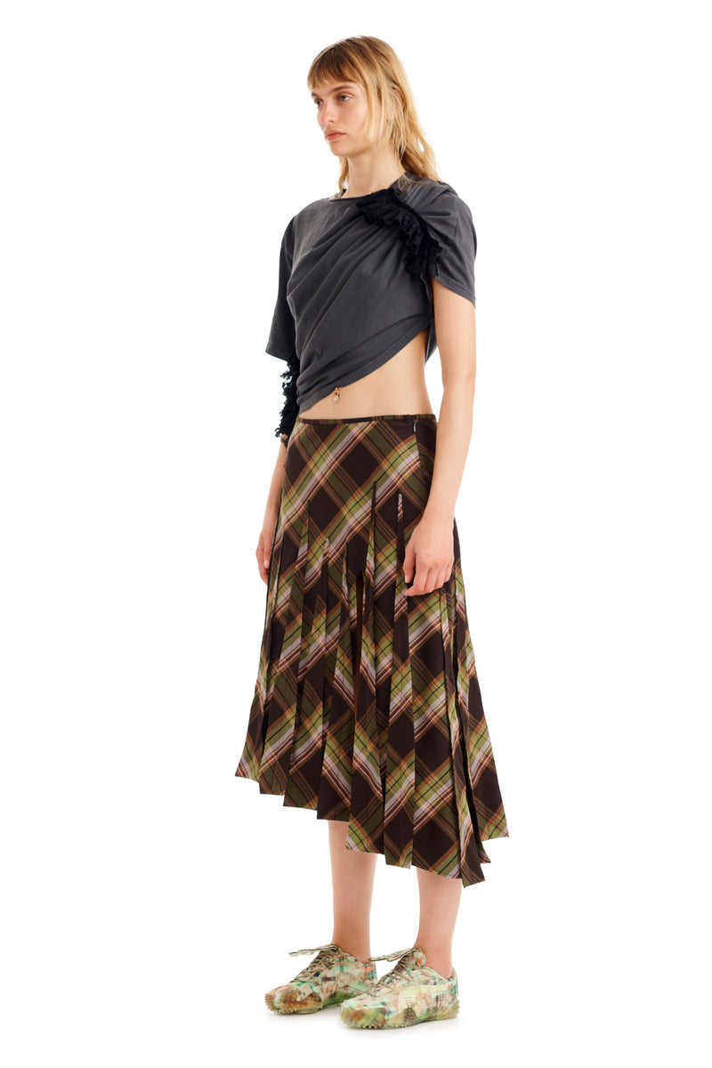 TAPENADE PLAID LONG DRIZZLE SKIRT