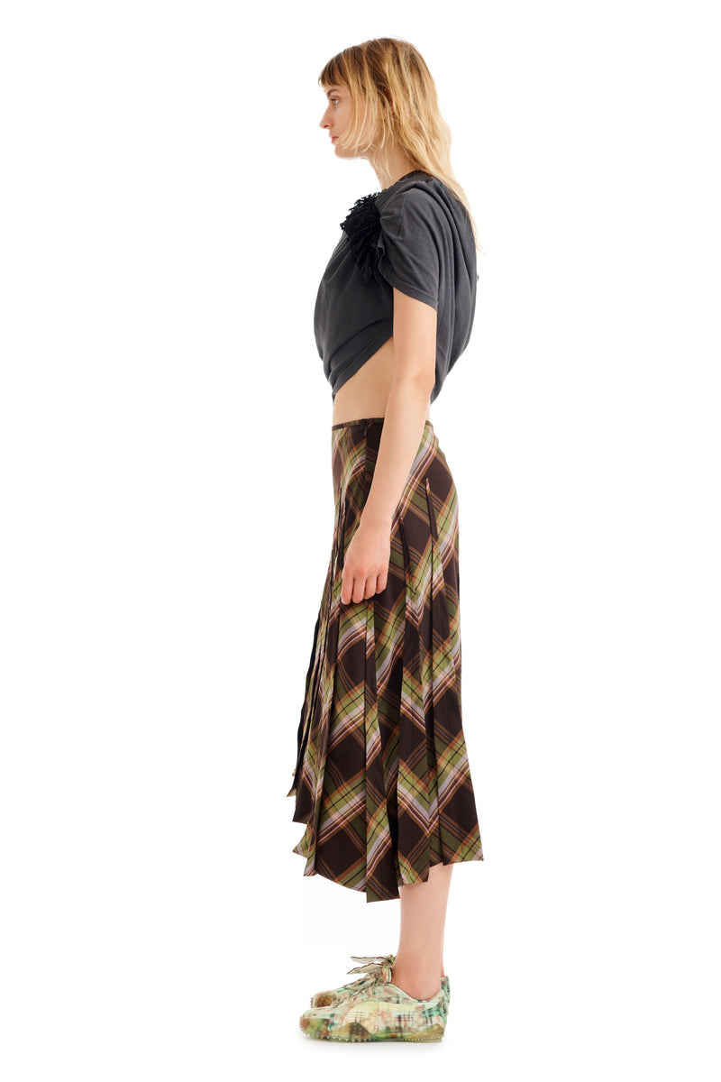 TAPENADE PLAID LONG DRIZZLE SKIRT