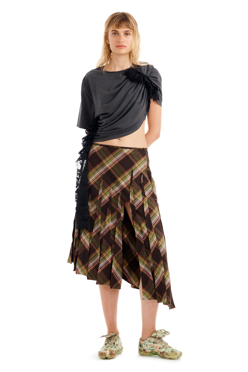 TAPENADE PLAID LONG DRIZZLE SKIRT