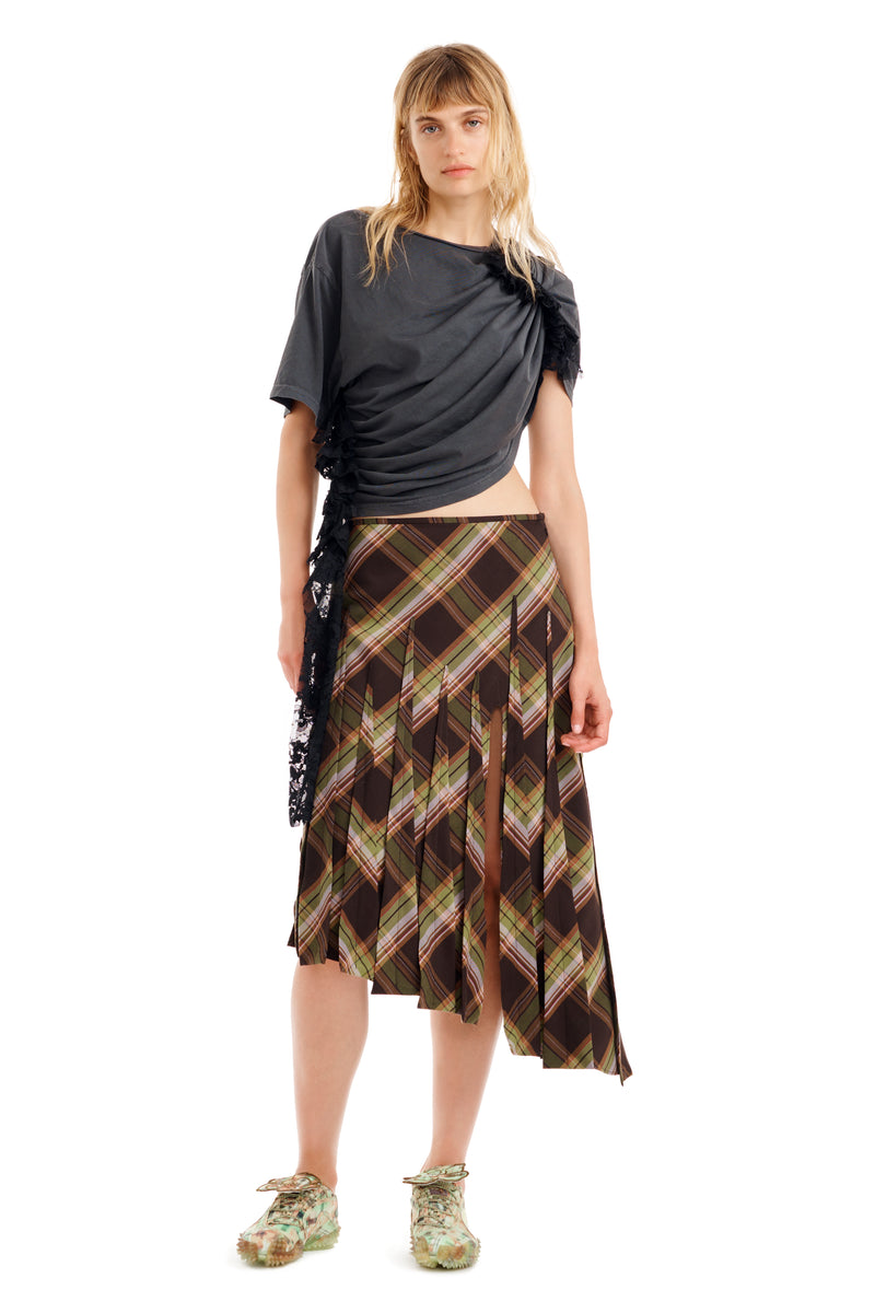 TAPENADE PLAID LONG DRIZZLE SKIRT