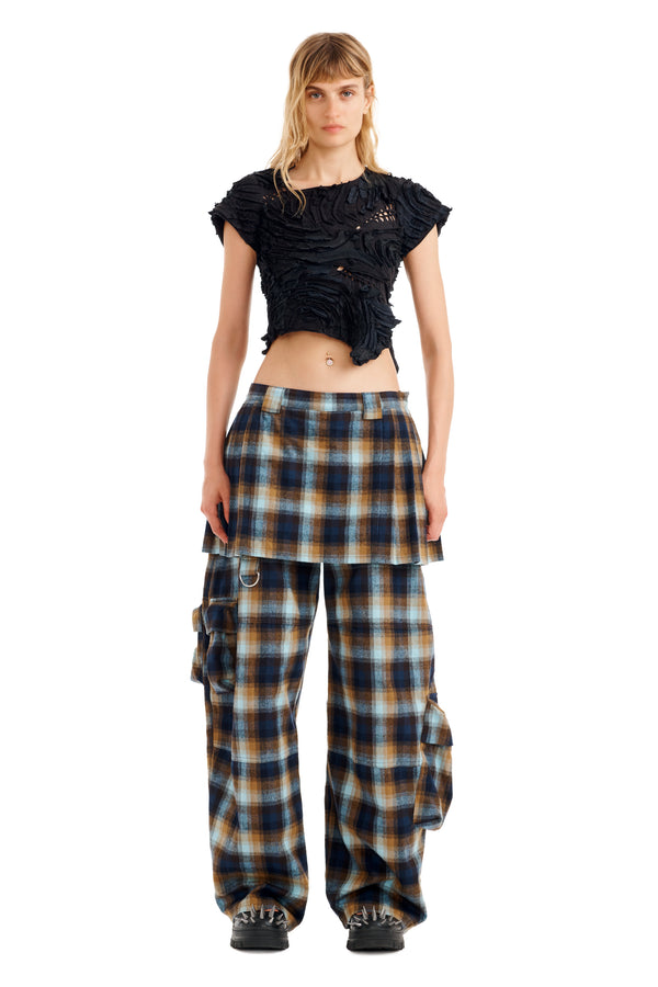 NAVY CAMEL PLAID LAWN SKIRT CARGO PANT