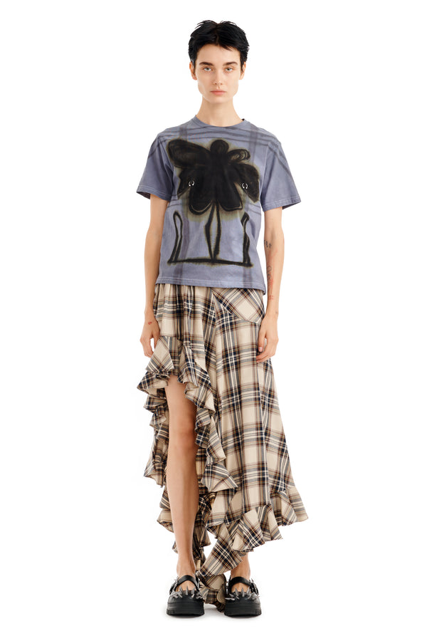 MIDNIGHT FLOWER POT PLAID PIERCED TEE