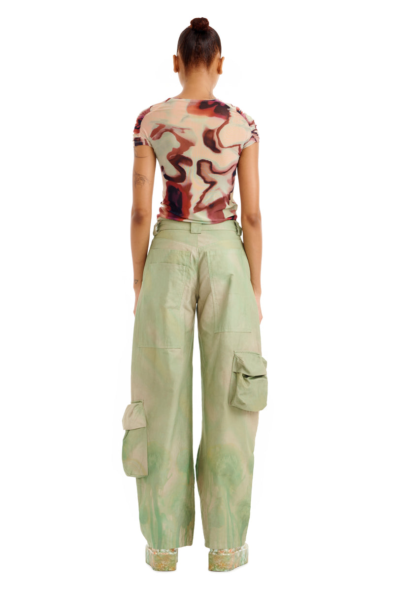 CELADON MUMS PLAID LAWN CARGO PANT