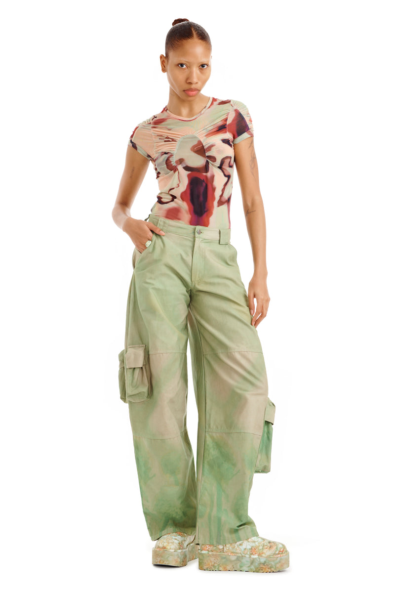 CELADON MUMS PLAID LAWN CARGO PANT