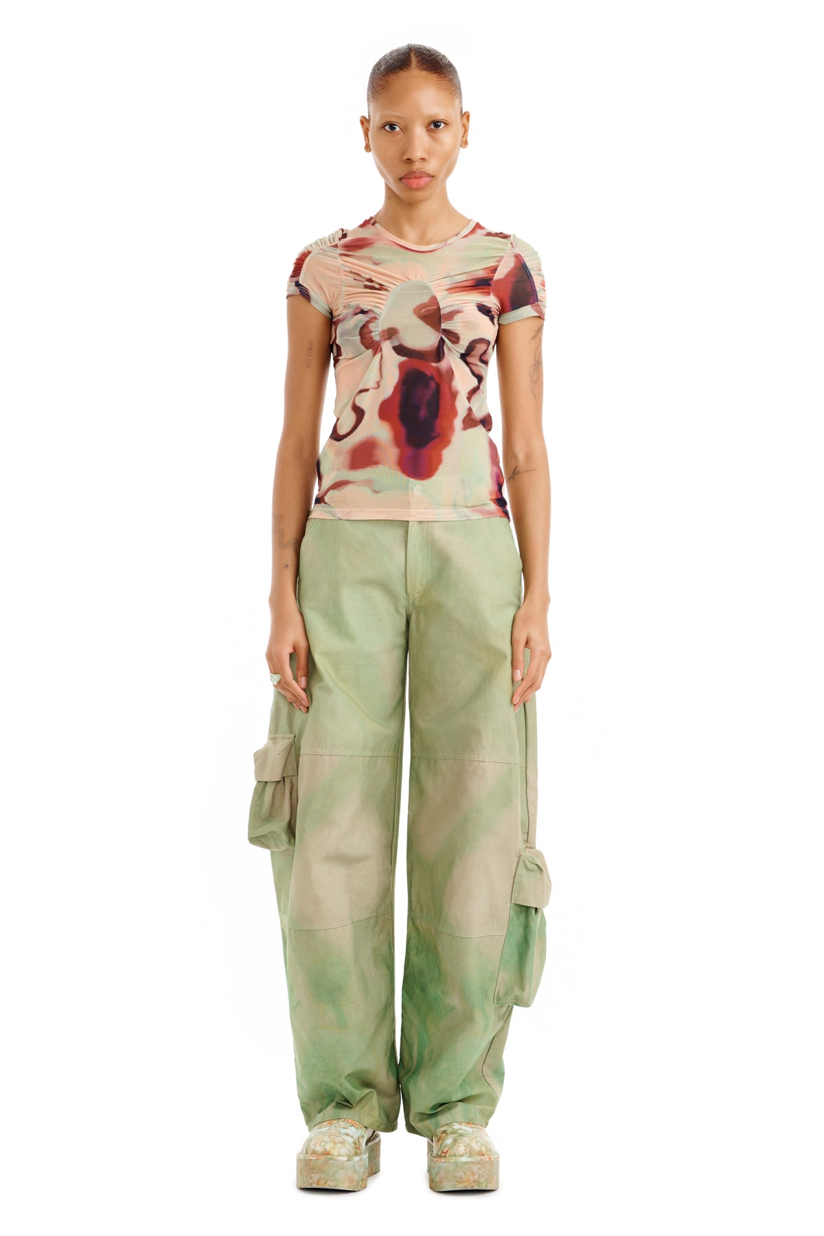 WATERCOLOR FLORAL ARC S S TOP