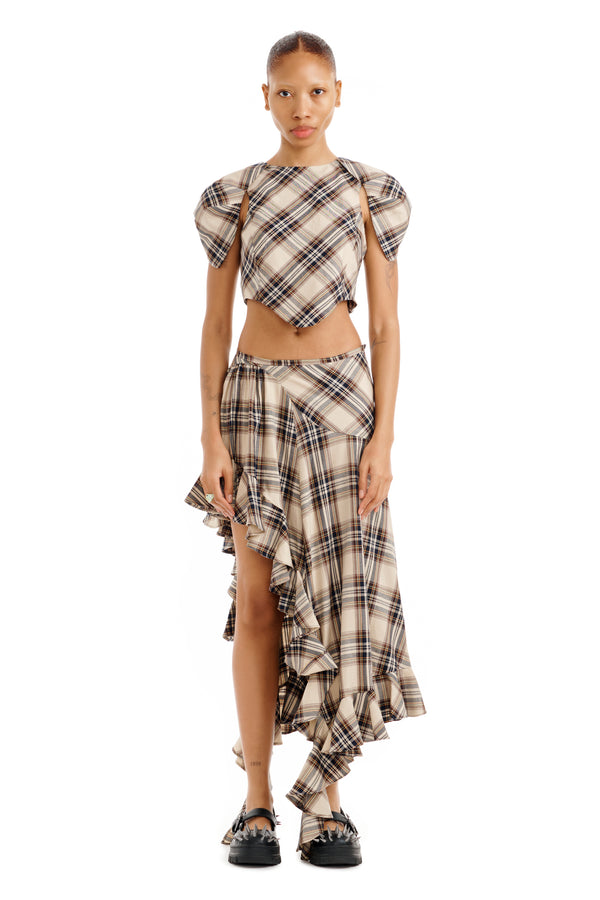 SAND PLAID FLORIST SKIRT