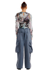 CHARCOAL DAISY PLEATED CARGO PANT