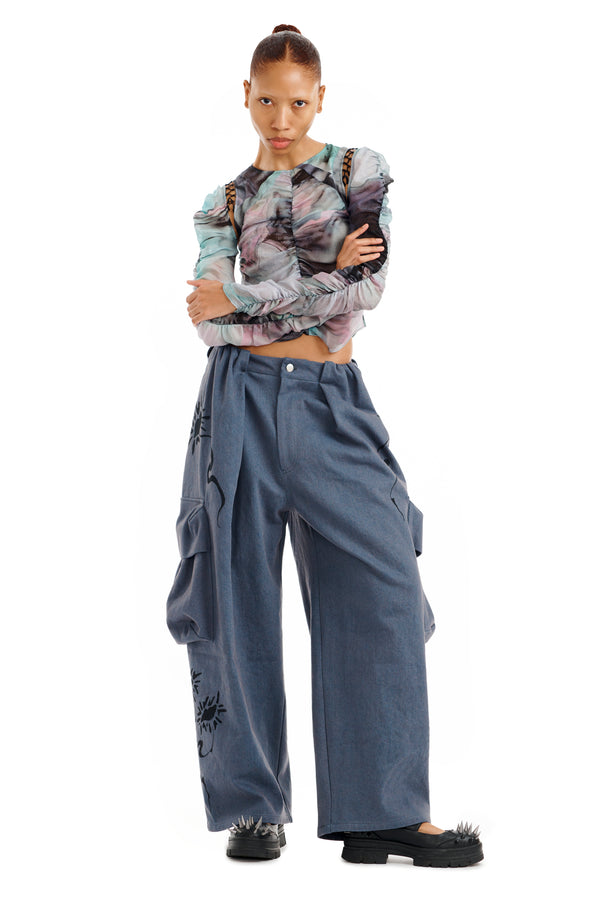 CHARCOAL DAISY PLEATED CARGO PANT