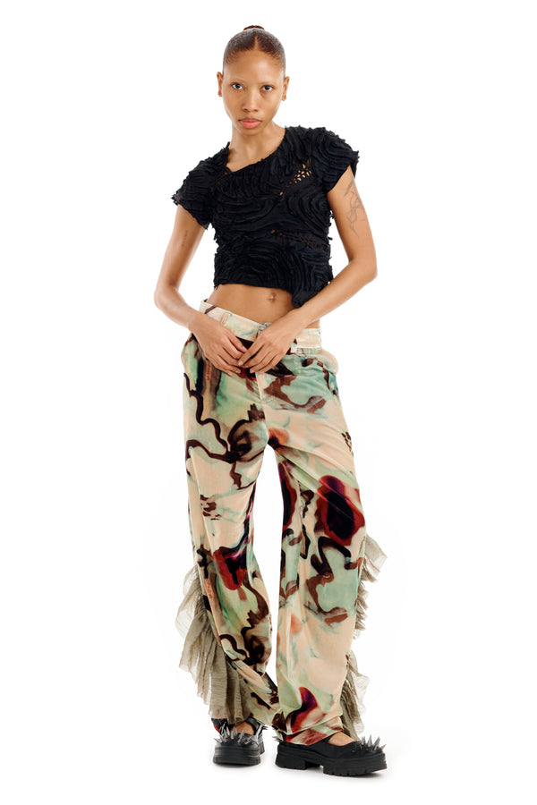 WATERCOLOR FLORAL DANTE RUFFLE TROUSER