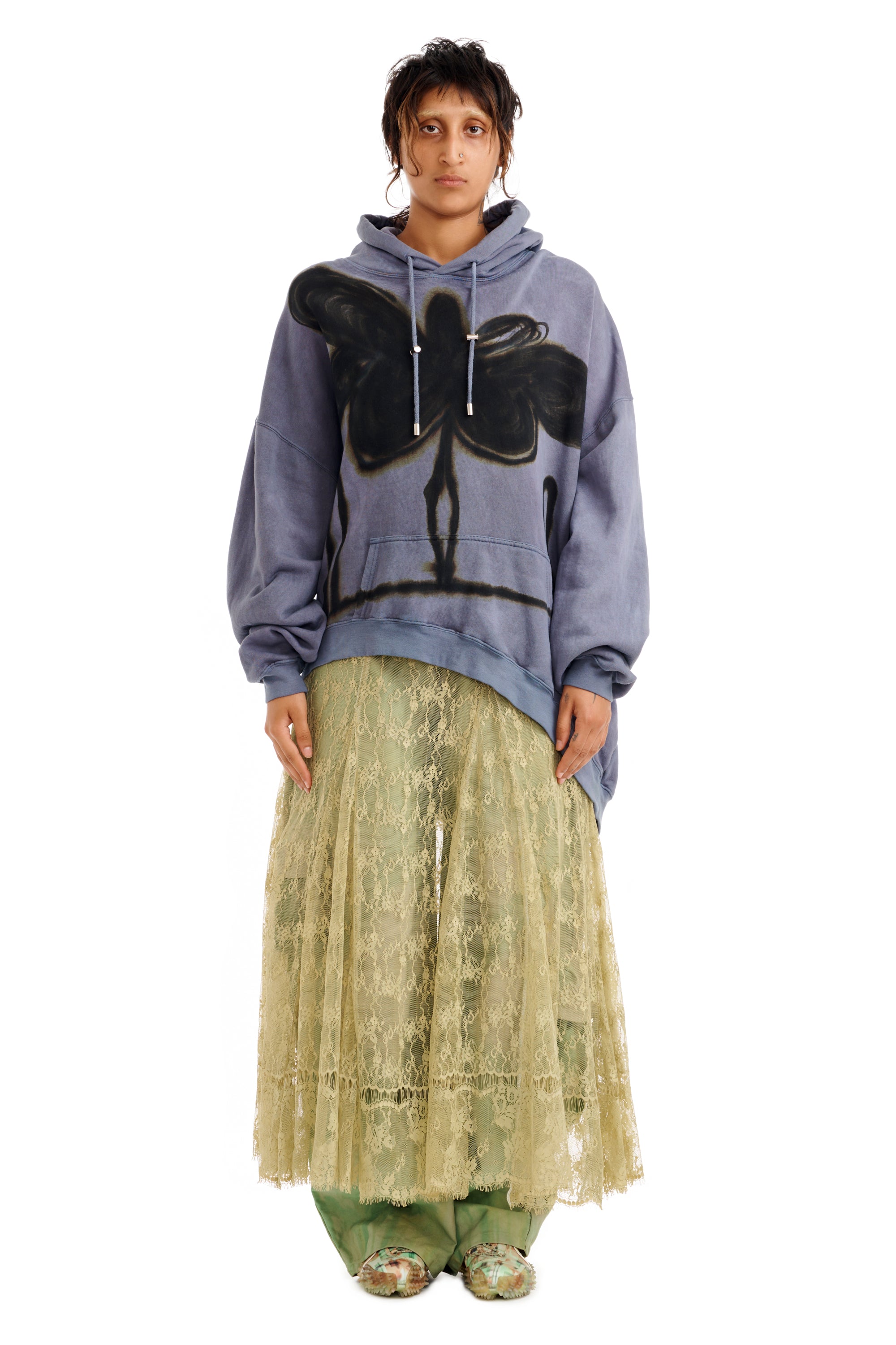 MIDNIGHT FLOWER POT WAVE HEM HOODIE