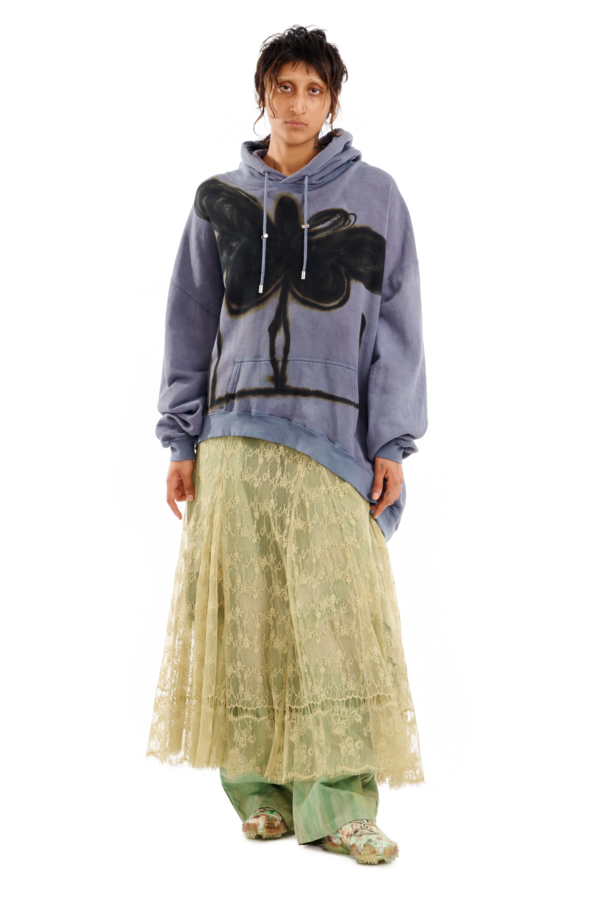 MIDNIGHT FLOWER POT WAVE HEM HOODIE