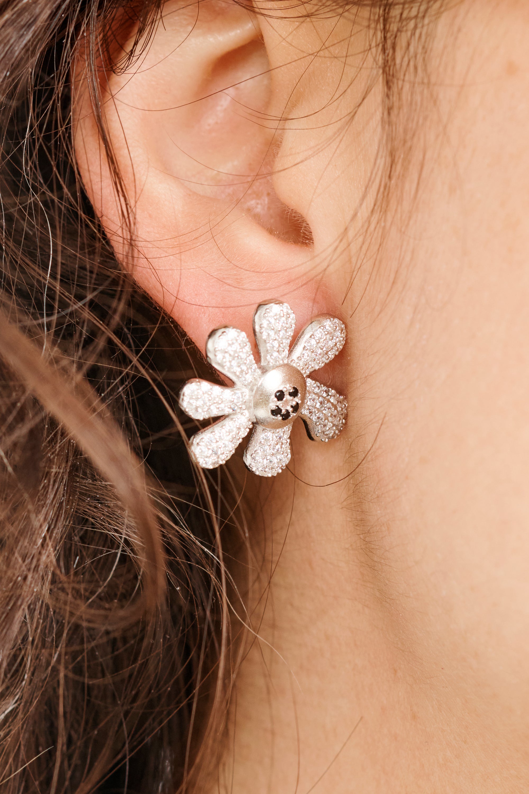 CRYSTAL CLEAR PAVE HAPPY BLOSSOM EARRING | COLLINA STRADA