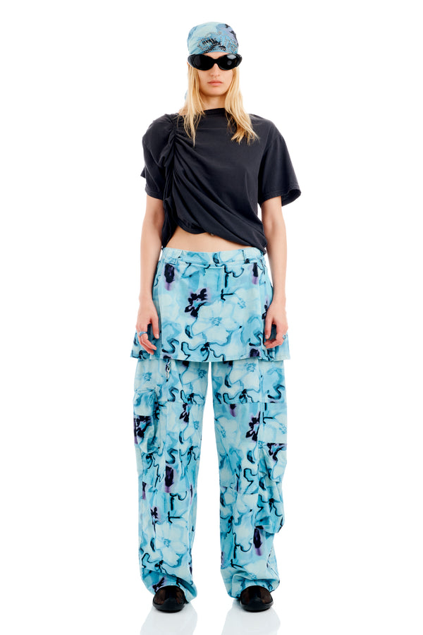 SKY WATERCOLOR FLORAL LAWN SKIRT CARGO PANT