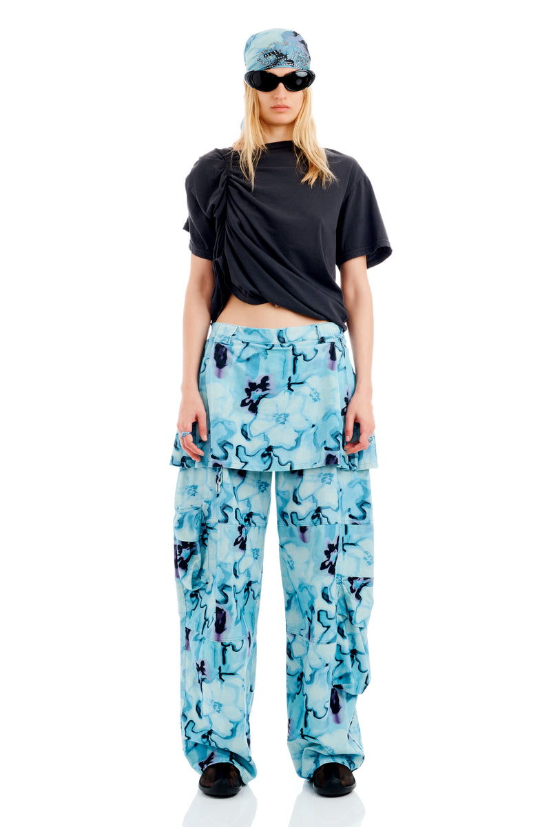 SKY WATERCOLOR FLORAL LAWN SKIRT CARGO PANT