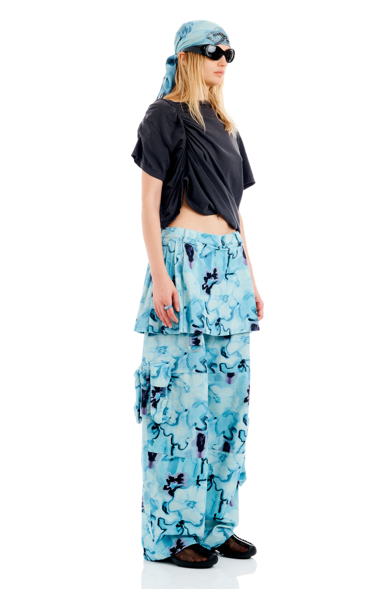 SKY WATERCOLOR FLORAL LAWN SKIRT CARGO PANT