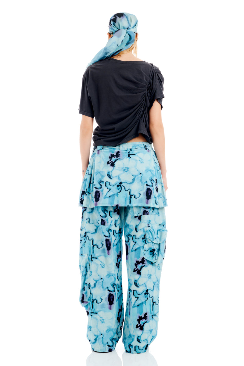 SKY WATERCOLOR FLORAL LAWN SKIRT CARGO PANT