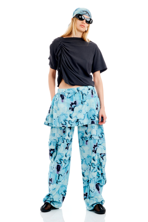 SKY WATERCOLOR FLORAL LAWN SKIRT CARGO PANT