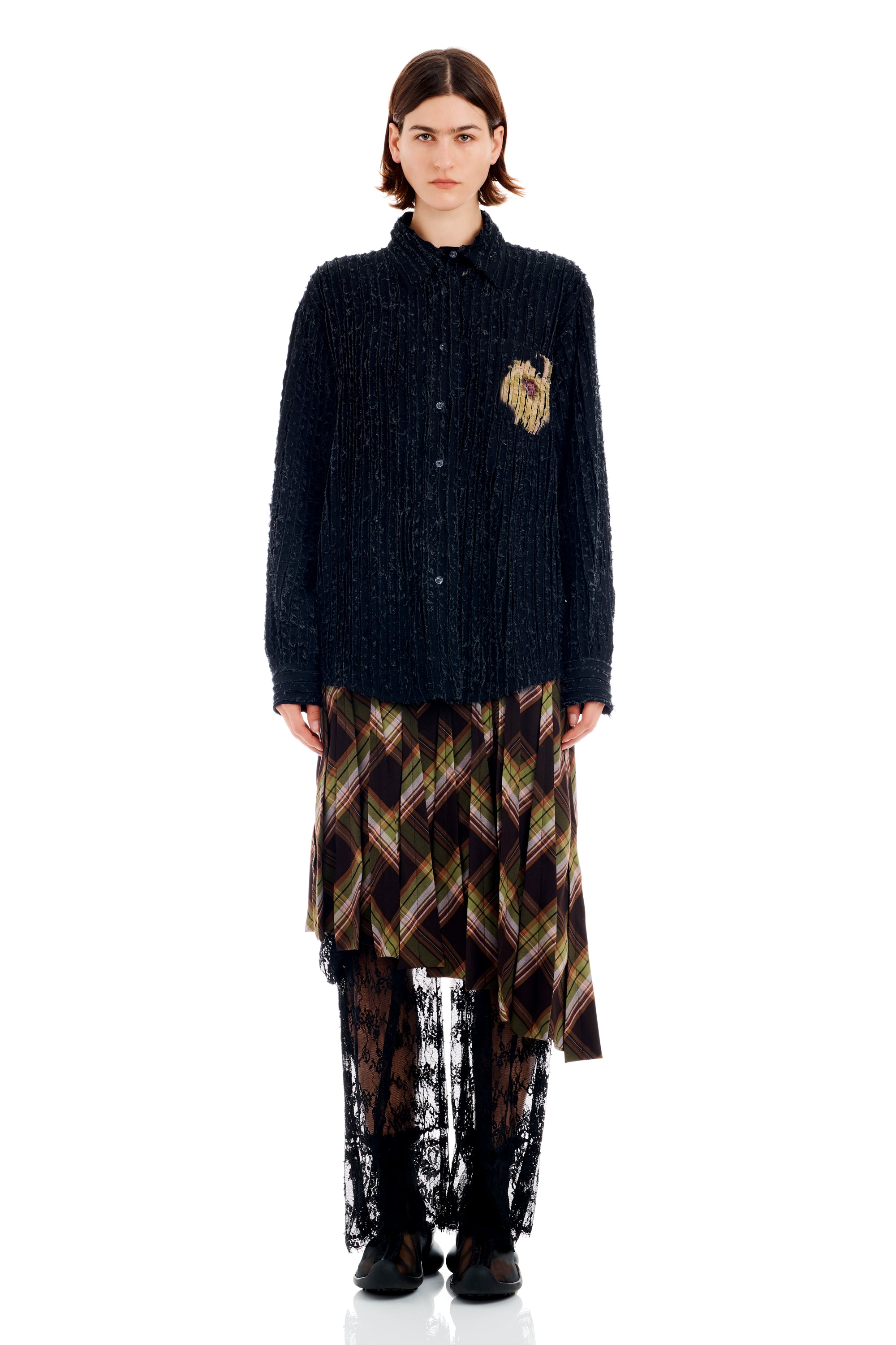 BLACK FLOWER DRIP CONVENTION BUTTON UP