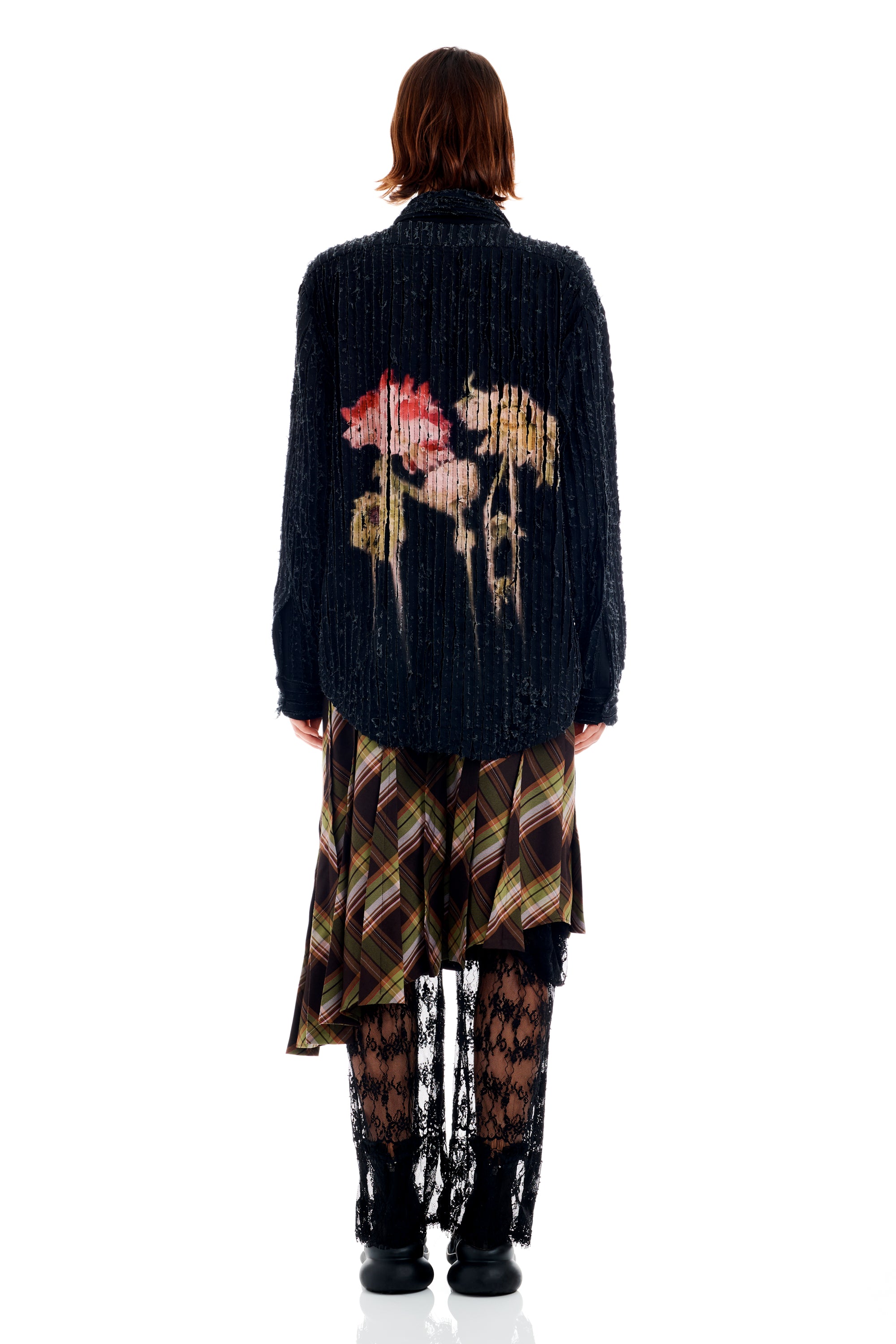 BLACK FLOWER DRIP CONVENTION BUTTON UP