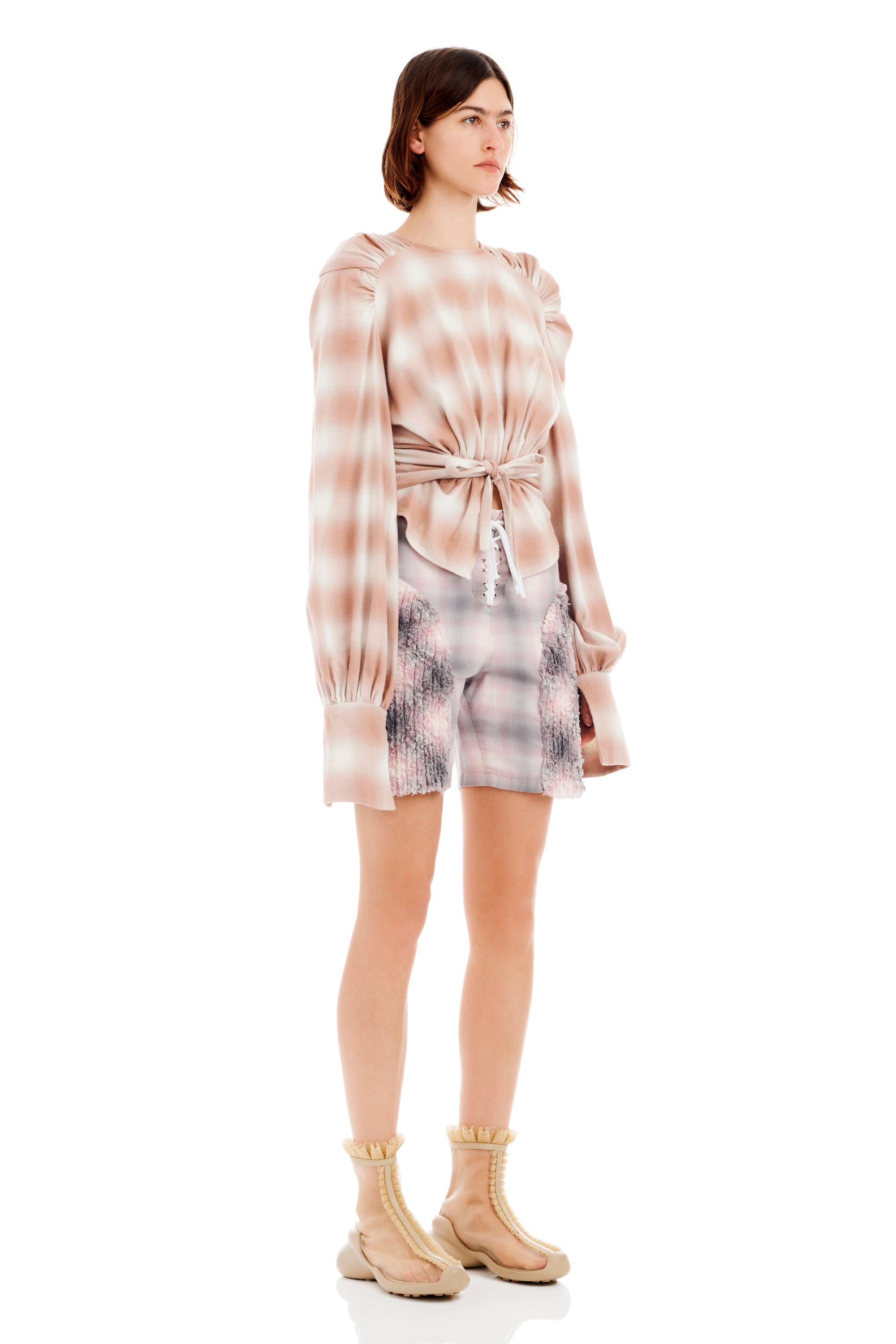 PEACH PLAID IRIS TOP