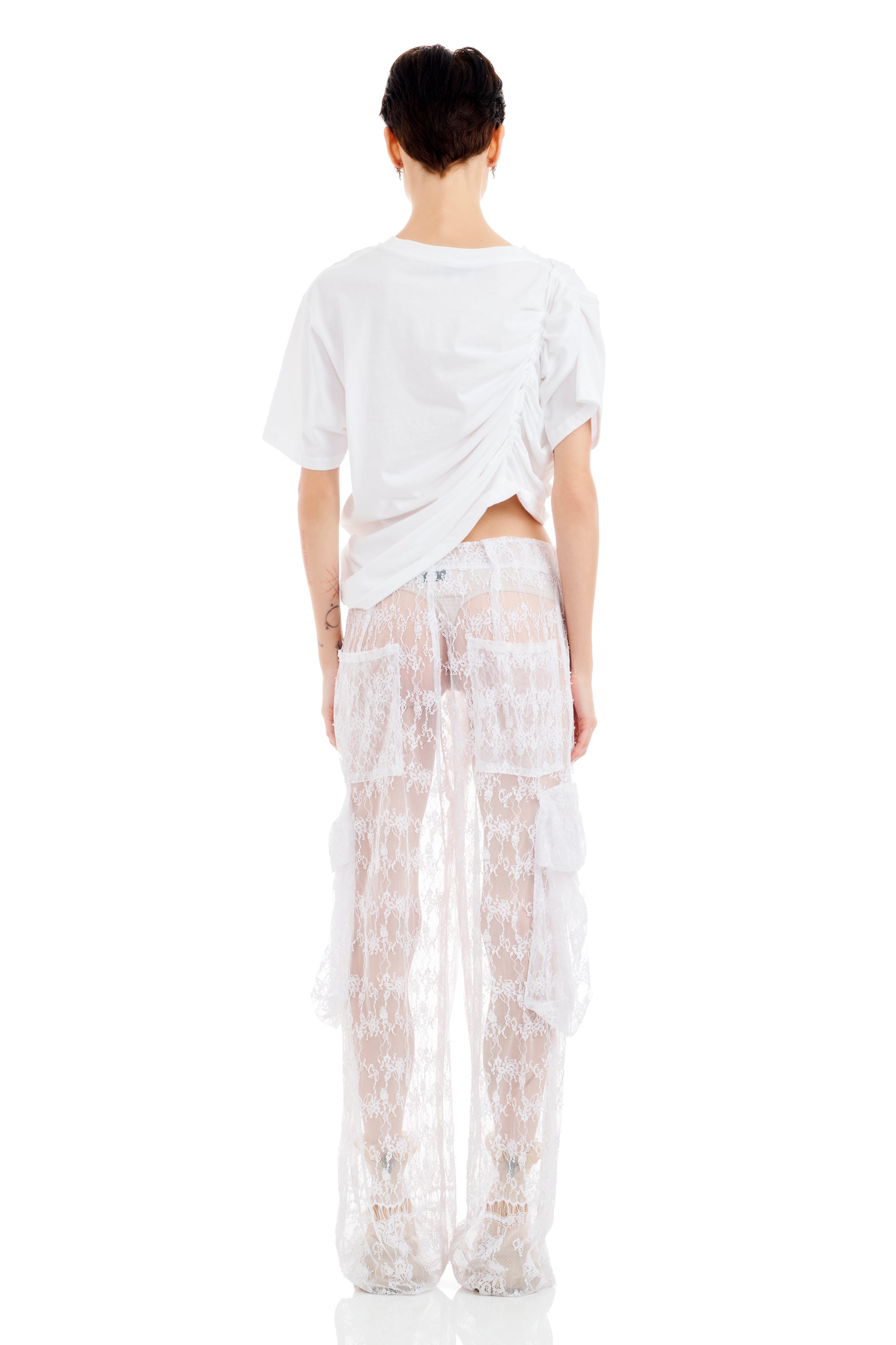 WHITE LACE PLEATED CARGO PANT