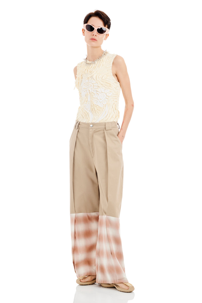 SAND AND PEACH PLAID CEDAR PANT