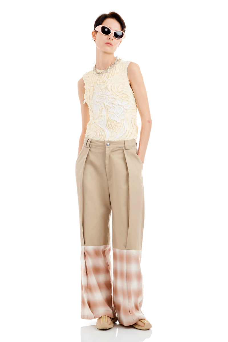 SAND AND PEACH PLAID CEDAR PANT