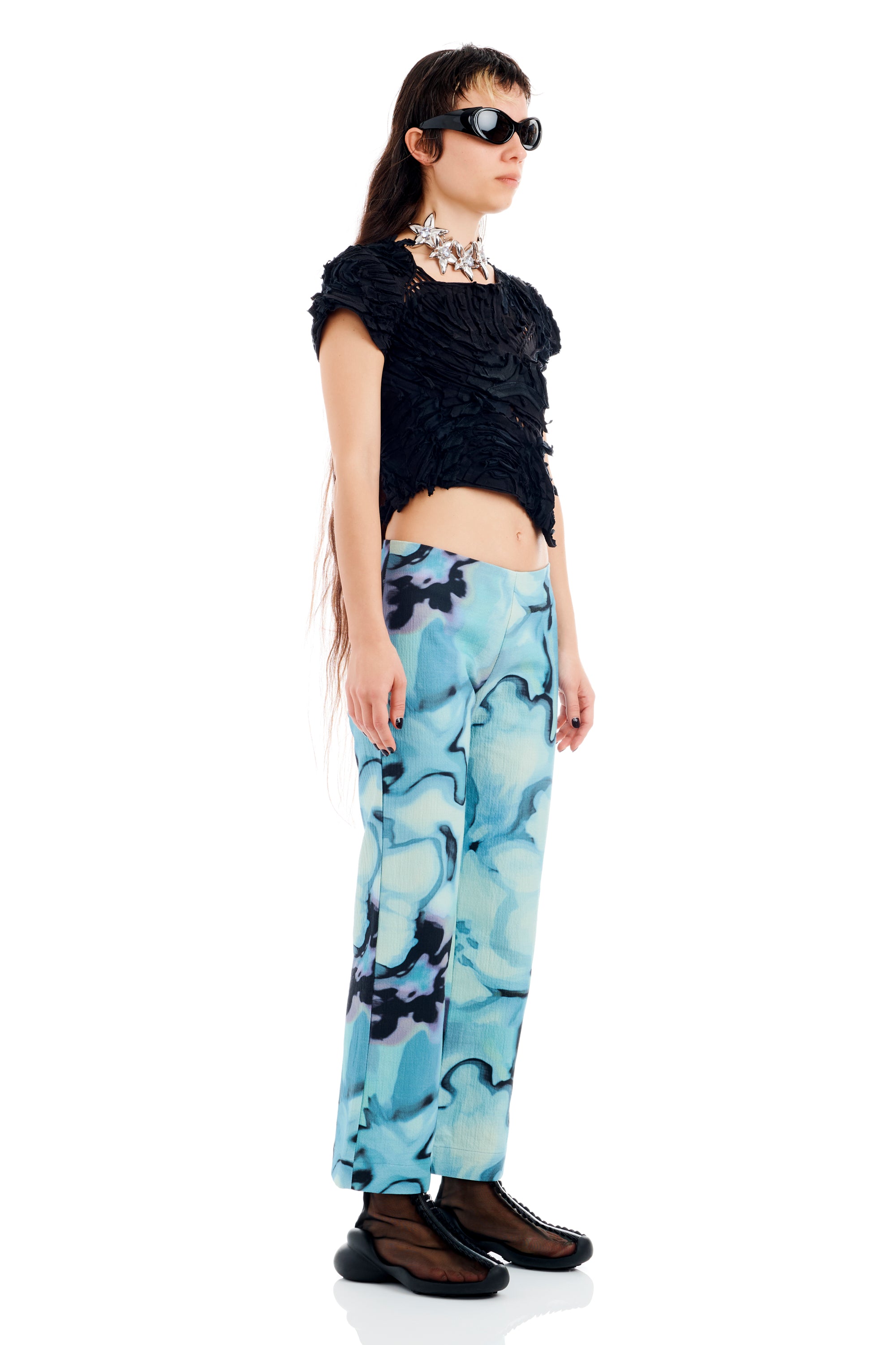 Sky Watercolor Floral Collina Strada Mariposa Pants