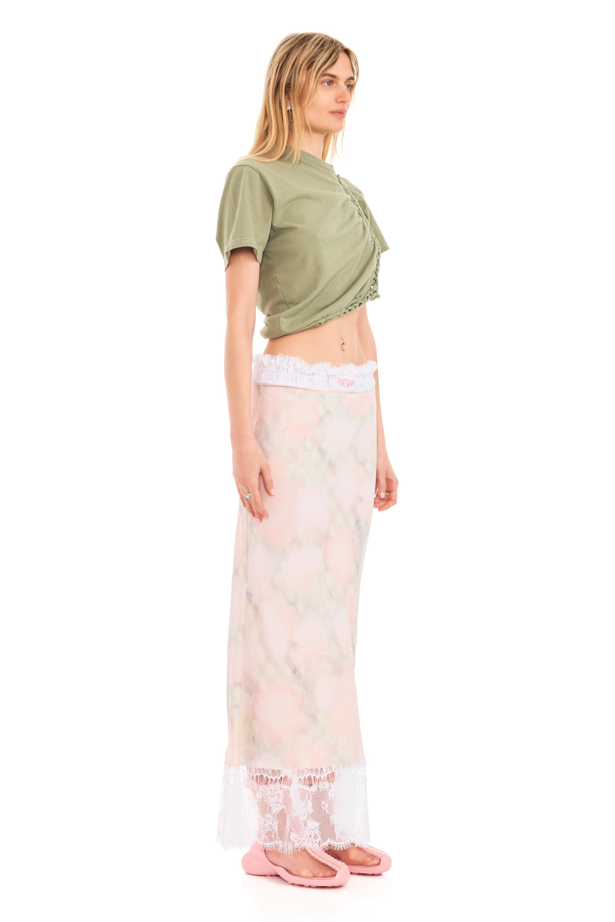 WASHED DAISY PLAID LACE YOD SKIRT