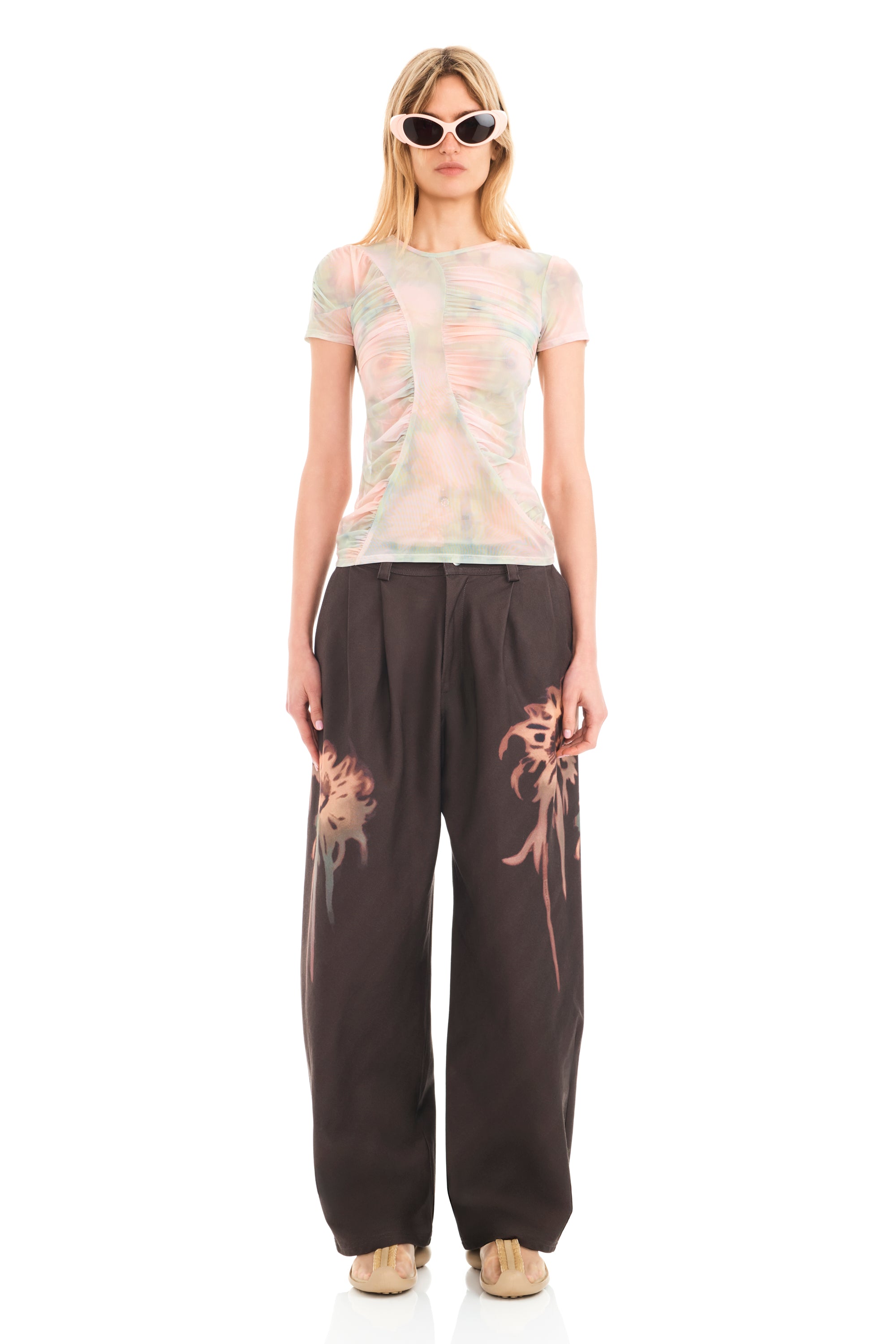 WASHED DAISY PLAID SERPENTINE S/S TOP