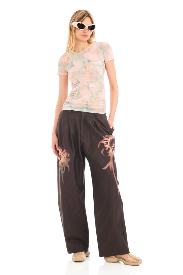 WASHED DAISY PLAID SERPENTINE S/S TOP