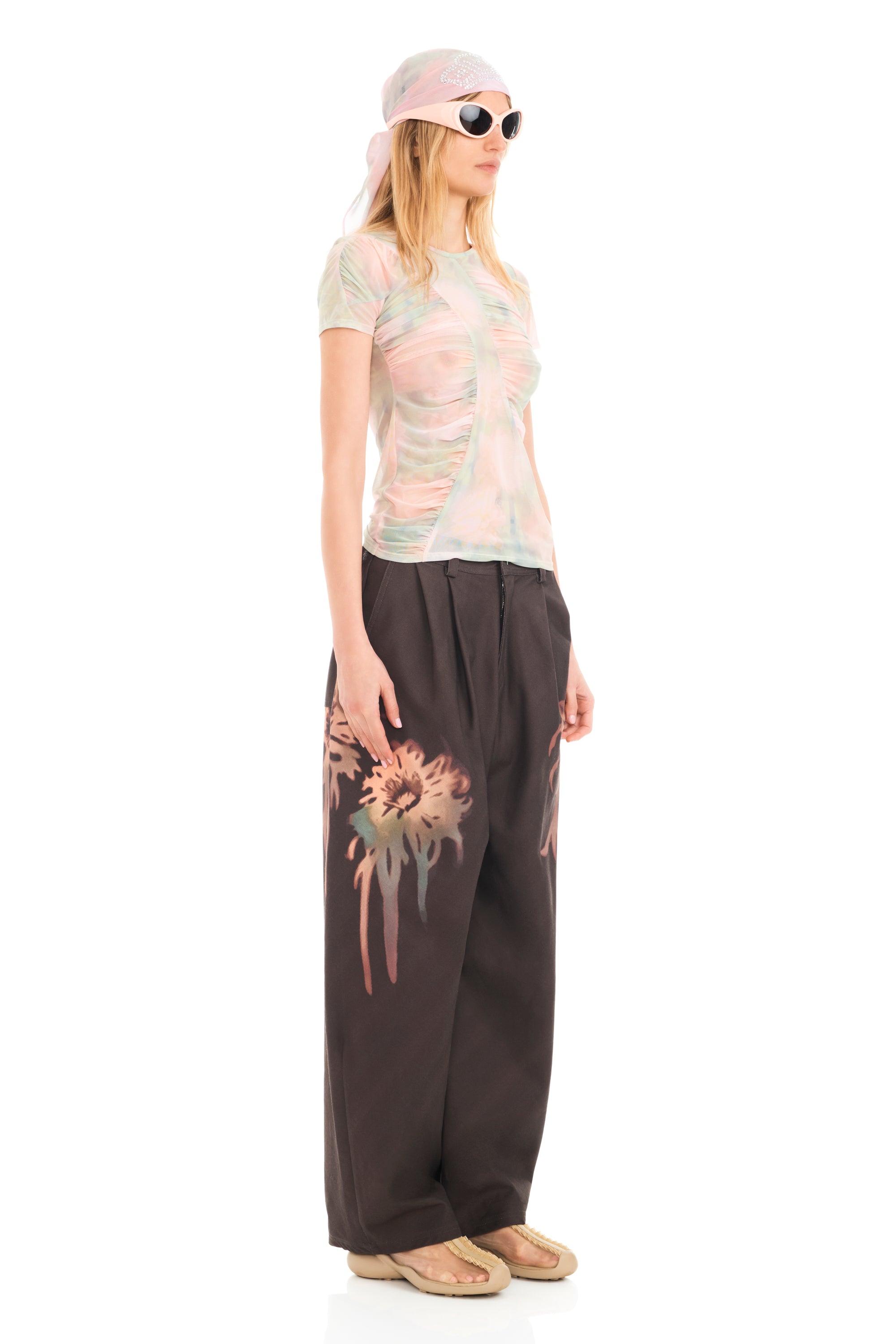 WASHED DAISY PLAID SERPENTINE S/S TOP