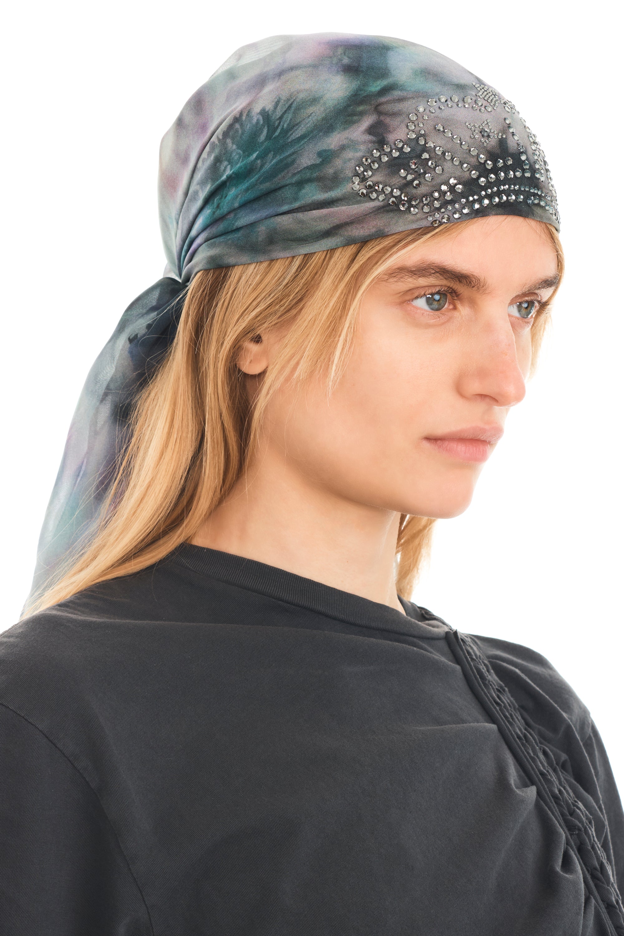 STAINED FLORAL PRINCESS FOULARD SCARF