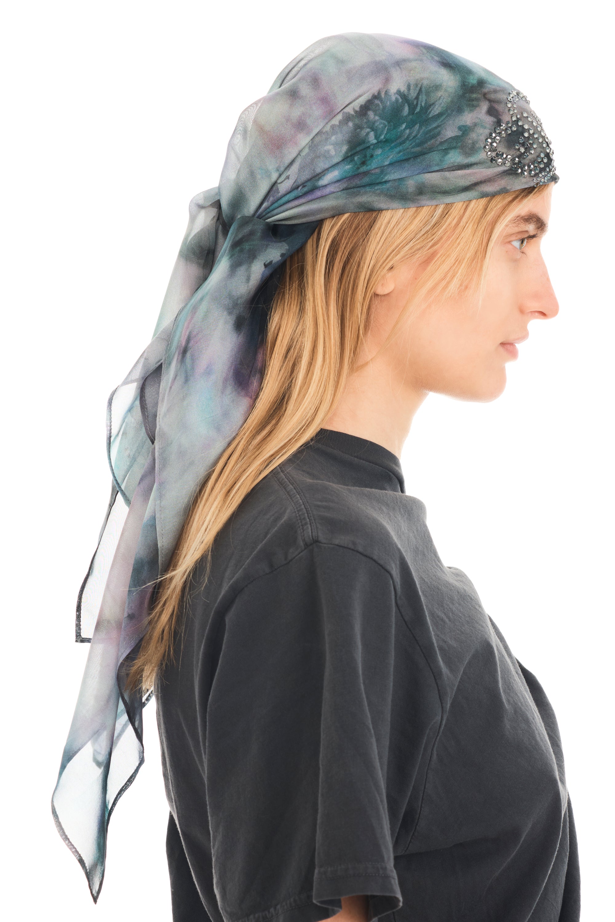 STAINED FLORAL PRINCESS FOULARD SCARF