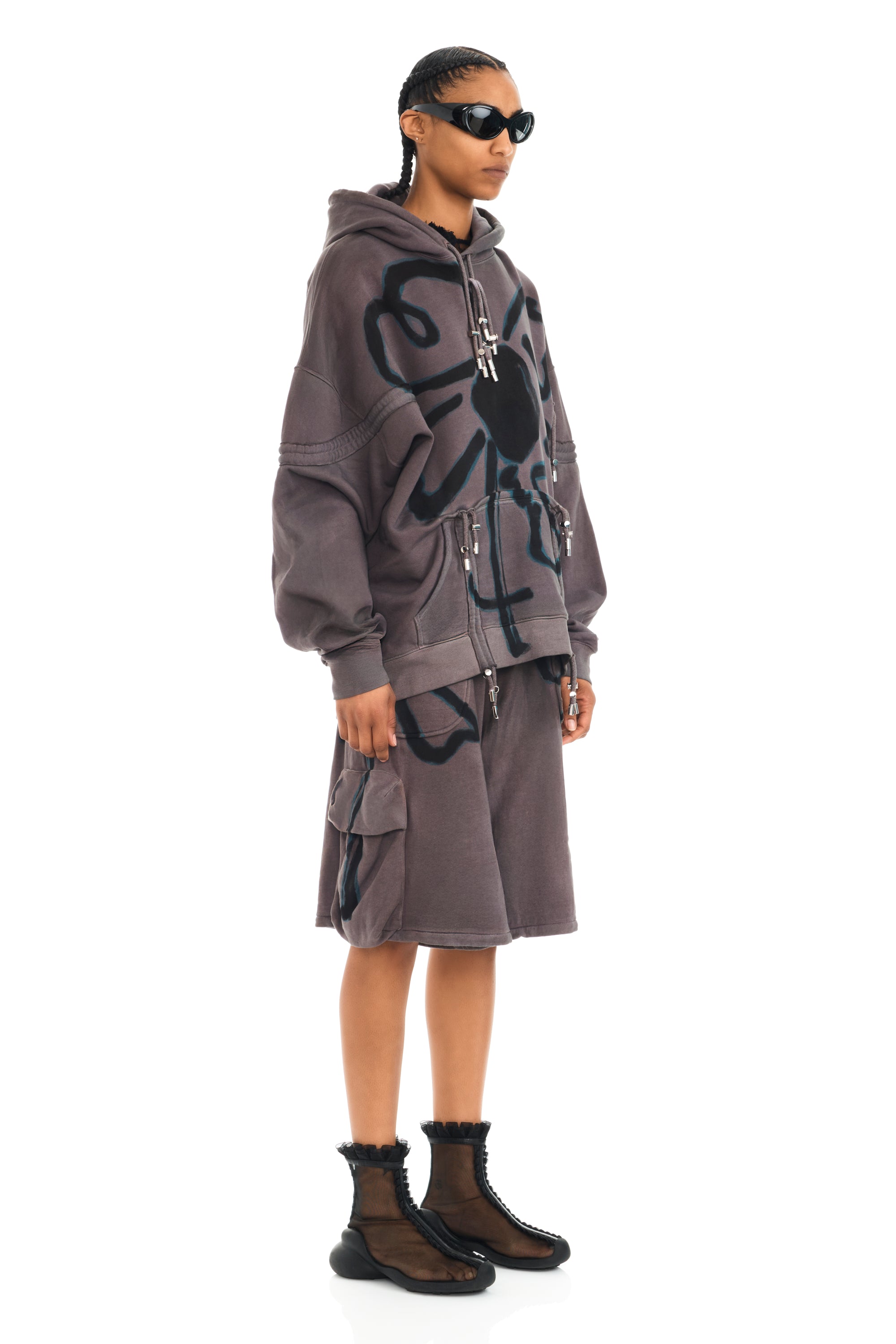 CHARCOAL FLOWER RHINESTONE BURST HOODIE | COLLINA STRADA