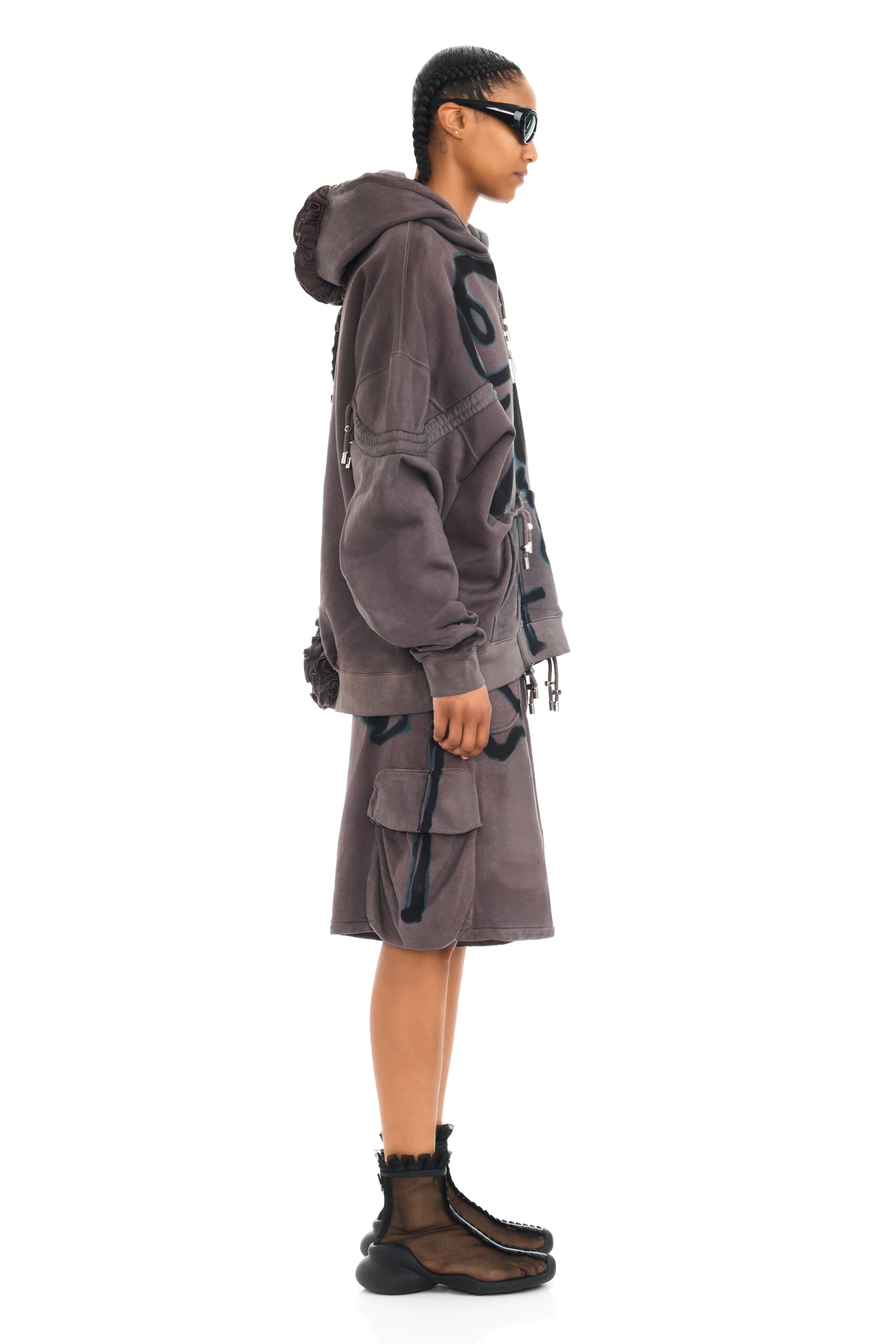 CHARCOAL FLOWER RHINESTONE BURST HOODIE | COLLINA STRADA