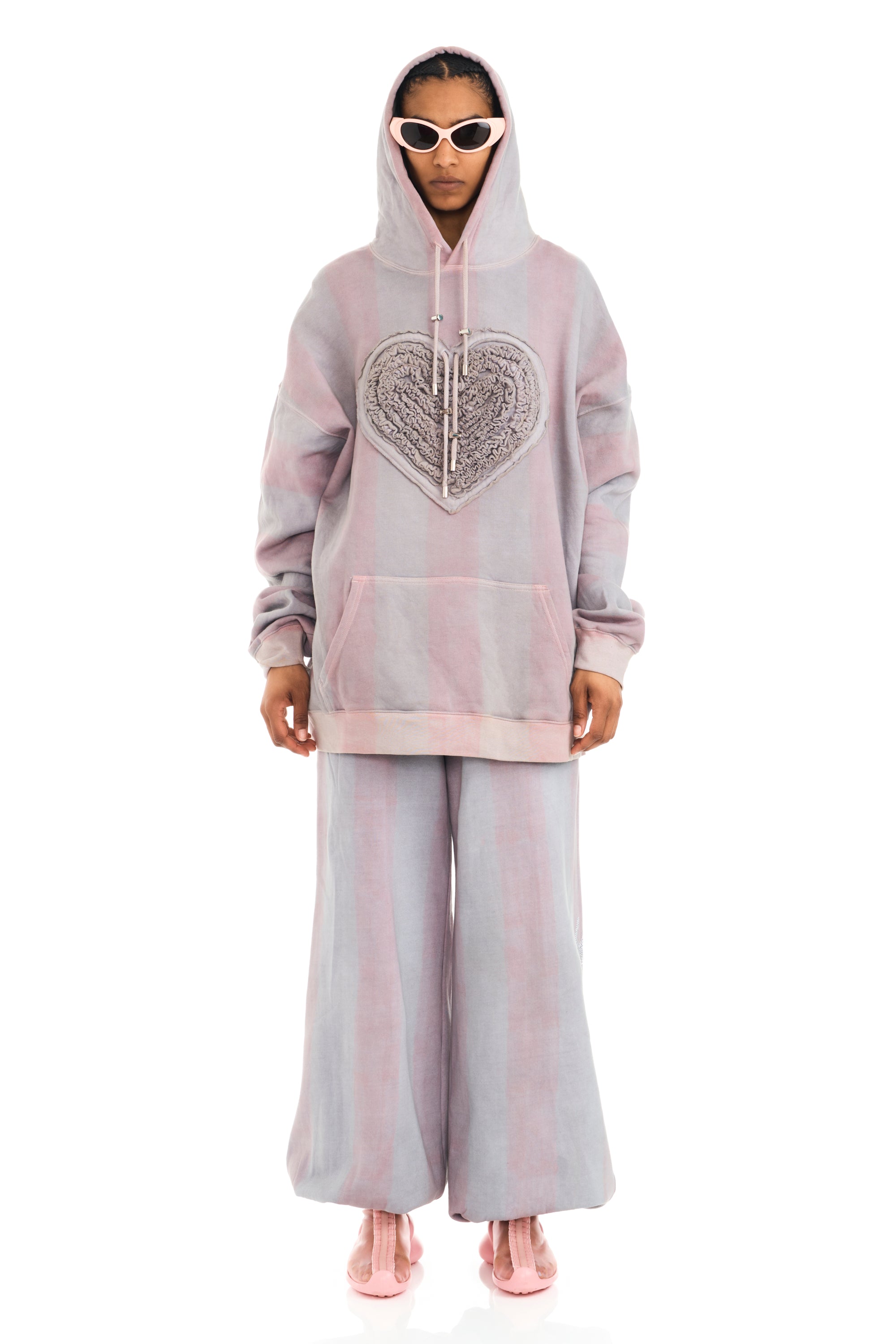 FOG STRIPE SOFT HEART HOODIE