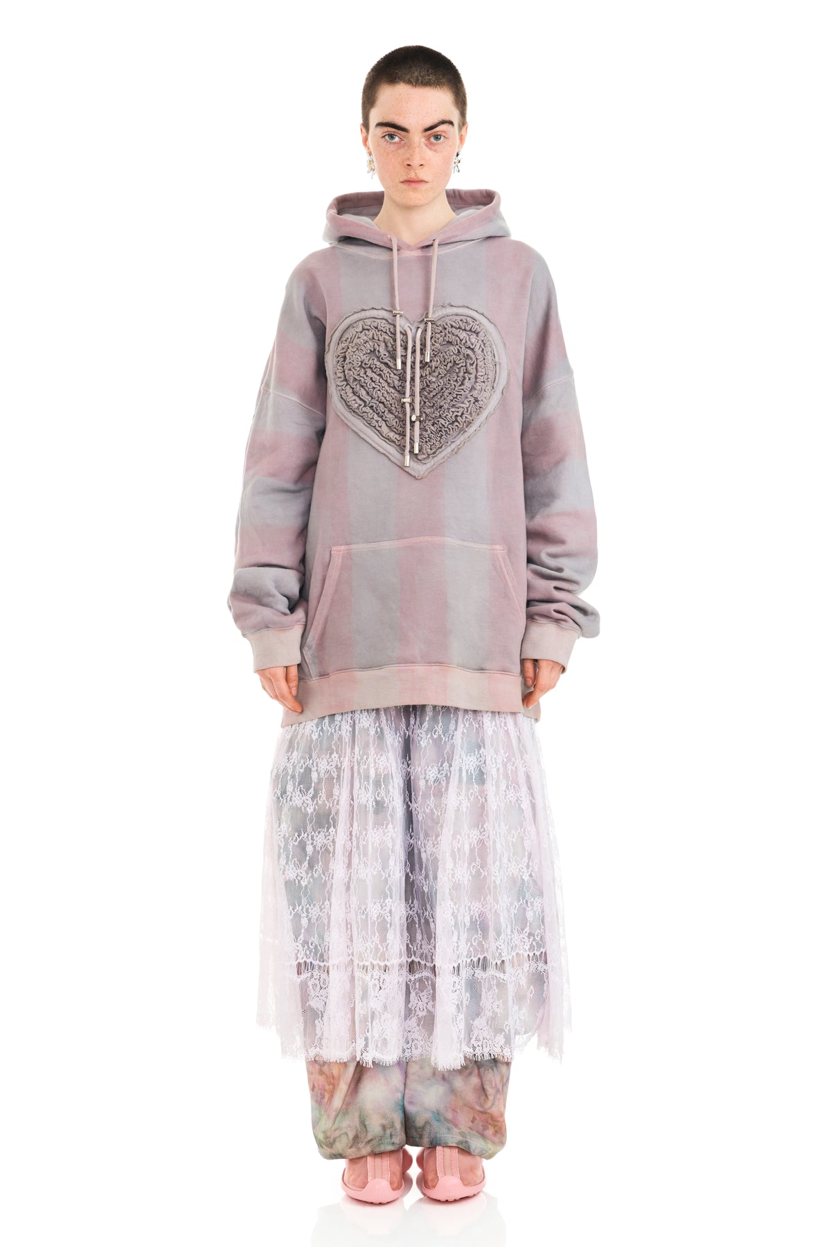 FOG STRIPE SOFT HEART HOODIE